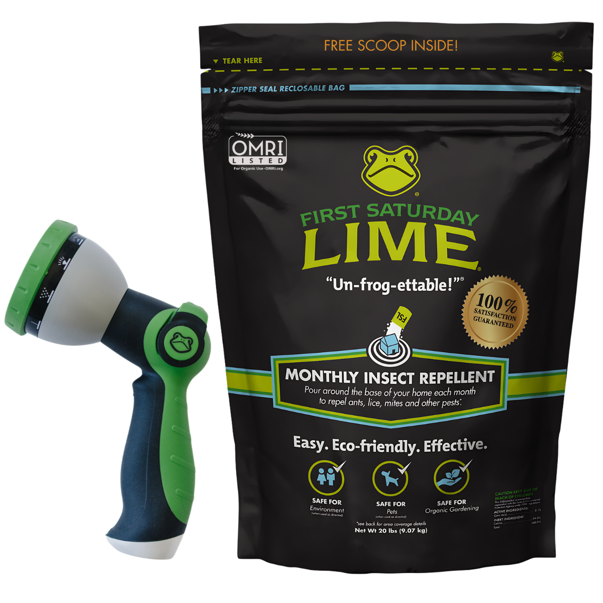 Bundle: First Saturday Lime 20lb Bag and Heavy Duty Garden Nozzle