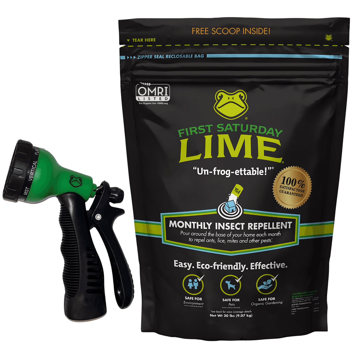 Bundle: First Saturday Lime 20lb Bag and Garden Hose Spray Nozzle