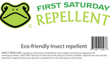 A label for First Saturday Repellent with ingredient list.